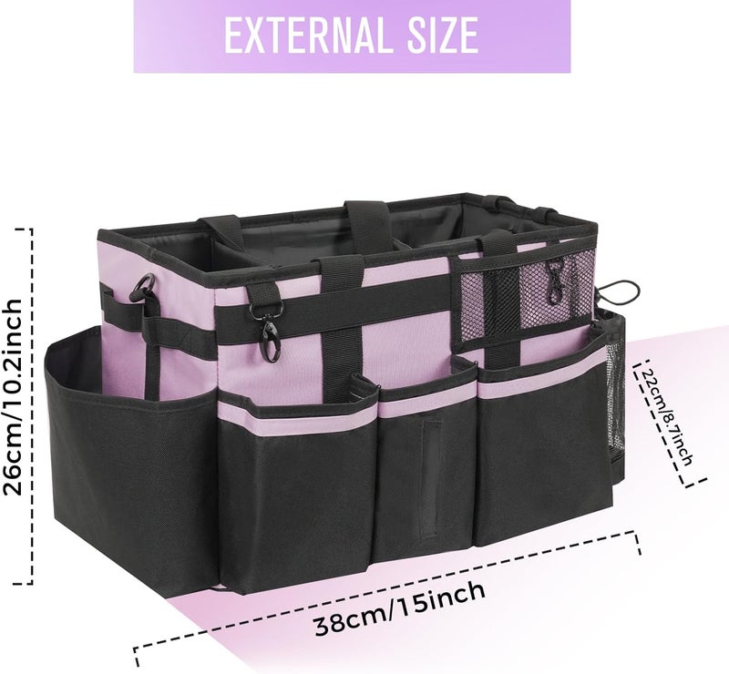 SCAVATA Wearable Cleaning Caddy, Cleaning Caddy Supplies Organizer with Handle & Shoulder Straps for Housekeepers, Under Sink & Car Cleaning Tool Organizers Bag with 4 Foldable Divider (Lilac) - Image 5